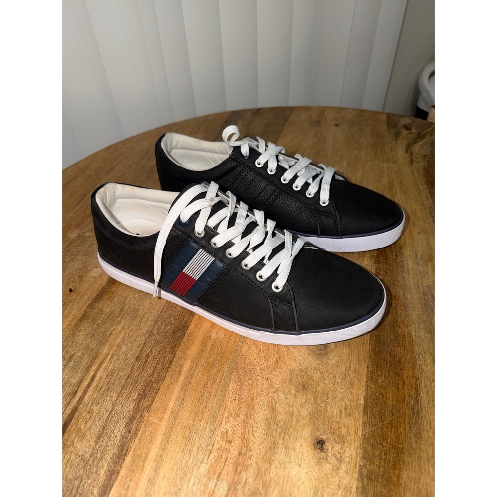 Tommy Hilfiger Mens TMREVEL3 Black Low Top Flag Logo Sneakers Size 10.5
